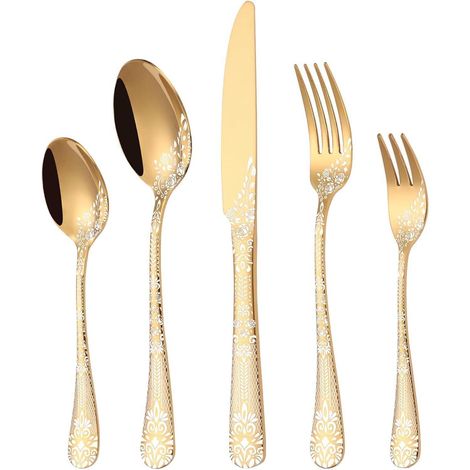 Besteck Gold Edelstahl 6 Personen Gabel Löffel 30-Teiliges Golden (1/5)