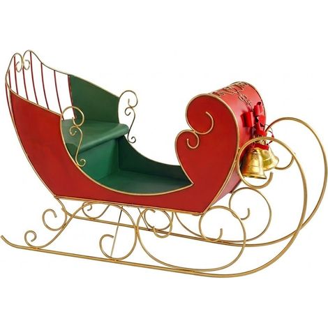 Slitta di Babbo Natale gigante in Metallo L200 P83 H119 cm Rossa oro e Verde Pezzo Raro Grande Decorazione Natalizia Esterno Interno Già Montata per Vetrine allestimenti natalizi centri commerciali (1/5)