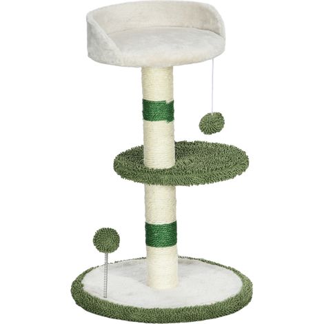 Albero Tiragraffi per Gatti con Lettino Piattaforma e Palo Sisal Verde e Bianco
