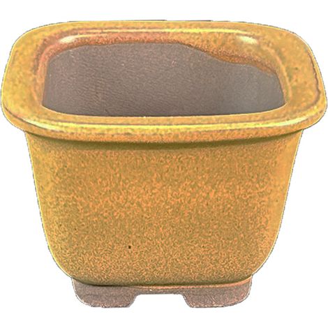Vaso per bonsai Giapponese Morrisan quadrato in gres smaltato giallo senape 5,5x5,5x4,5 cm - B02-8-8H