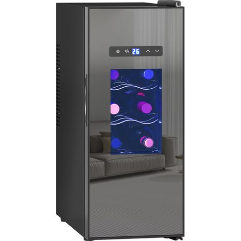 Réfrigérateur à vin pour 12 bouteilles, réfrigérateur à boissons avec lumière LED, noir, avec porte en verre, écran tactile