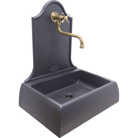 Fontaine murale en fonte gris Lione pour mur de balcon de jardin de maison avec robinet en laiton choisissez la finition : bruni 304