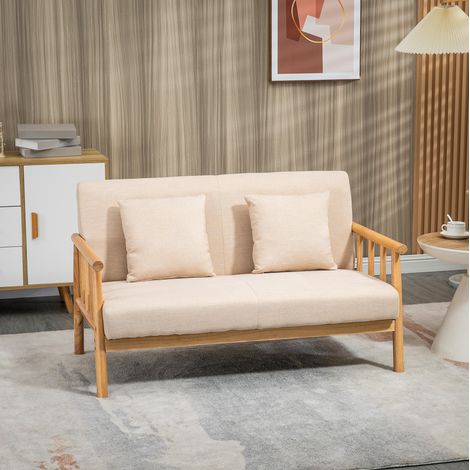 CHICFURN Sofá de 2 plazas 123 x 69 x 74 cm beige, estructura de madera, espacios pequeños (1/5)