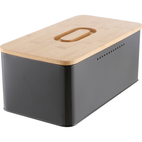 Metal Bread Box with Reversible Bamboo Lid for Kitchen Countertop (1/2)
