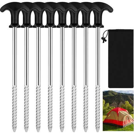 Set di 8 picchetti per tenda, picchetti a vite, ancoraggi a terra da 21 cm, picchetti da campeggio in metallo resistenti, picchetti di fissaggio a terra per tende a telo, tende da giardino e campeggio