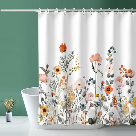 BEBUSINGOTO Rideaux de douche, tissu rideau de douche fleurs et plantes blanc rideau de douche pour maison hôtel lavable en machine rideau étanche salle de bain douche Curtai (1/5)