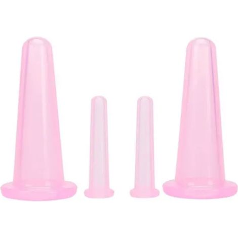 4 pièces ventouses massage en silicone liquide, set facial anti-âge pour adultes, usage domestique, rose (1/5)
