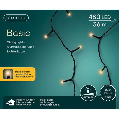 Lumineo LED Lichterkette Basic schwarz 36 Meter 480 Lichter - Klassisch warm (1/5)