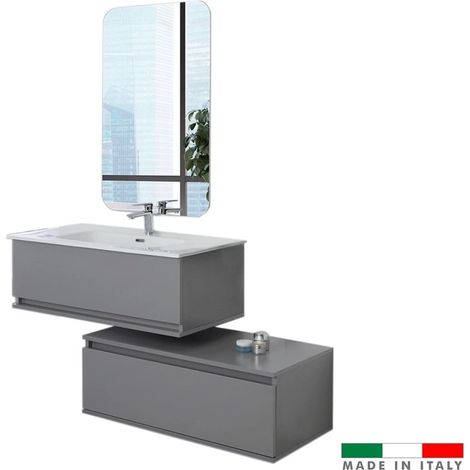 mobile bagno sospeso "pastello" grigio con cassetti, 90x47x35 cm (1/4)