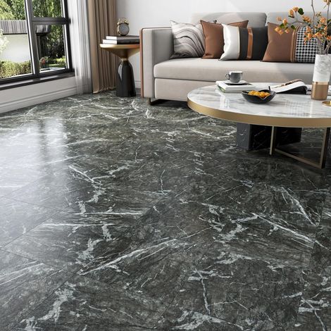 30X30CM 30 Dalles Sol Chambre Dalle PVC Adhesive Sol Effet Marbre Carrelage Autocollant Cuisine Gris Foncé Carreaux PVC Adhesif Sols Salle de Bain Salon Marbre Vinyle Adhesif pour Sols Gris (1/5)