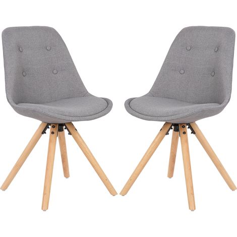 WOLTU Chaise de salle à manger lot de 2, siège en lin, Chaise de cuisine, pied en bois, style nordique, Gris (1/4)
