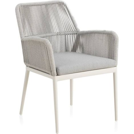 x4 Fauteuils aluminium blanc et corde gris clair avec coussin déhoussable - Gris clair et blanc mat (1/5)
