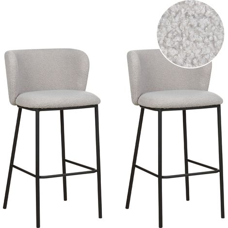 Conjunto de 2 sillas de bar modernas taburetes asiento tapizado bouclé respaldo curvo sin reposabrazos patas negras gris Mina