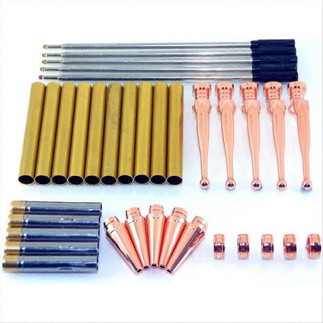 Woodturning fancy slimline pen kit lot x 5, copper finish, twist mechanism (1/5)