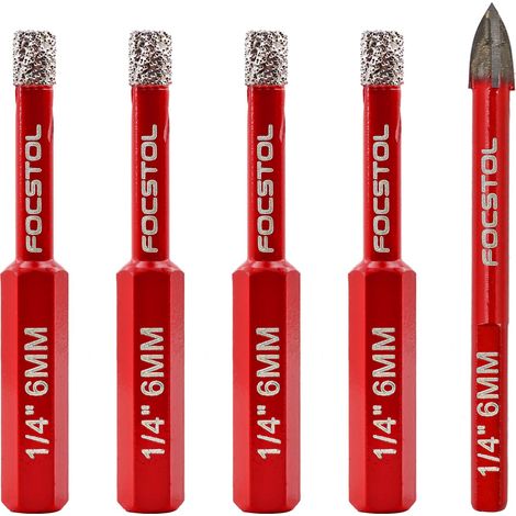Foret Diamant Sec - 5 pièces 6/6/6/6mm Scie Cloche Diamant avec Tige Hexagonale+6mm Foret carbure avec Tige Triangulaire pour Porcelaine Céramique Carrelage Marbre Granit (1/5)