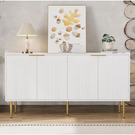 Credenza a 4 ante con ripiani regolabili 140 x 38 x 75 cm MDF bianco HAVRYA (1/5)