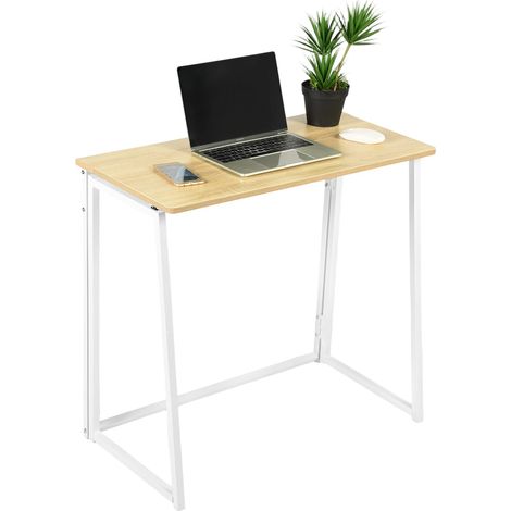 Bureau Pliable - 80 x 40 cm - avec Cadre en métal et Plateau en Bois MDF - Bureau Pliable pour la Maison, Le Bureau à Domicile, Les Jeux et Les études - Design Industriel (chêne) (1/5)