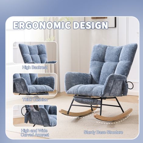 Chaise à bascule 63x92x89 cm tissu chenille bleu, poche rangement (1/5)