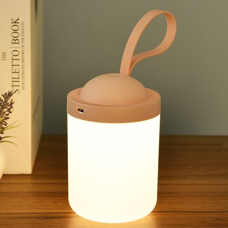 Lampe veilleuse enfant portable, lumière chaude 3000K protectrice des yeux, intensité réglable sans gradins, rechargeable par batterie LED, idéale pour chambre bébé et camping enfants. Rose. (1/5)