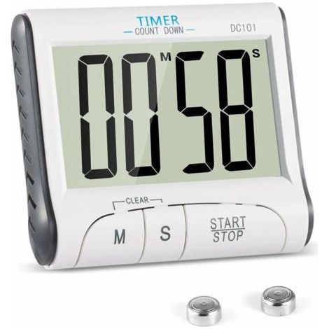 Minuteur de Cuisine, Minuterie de Cuisine Electronique Magnétique Digital 24H Minuteur Numérique avec Alarme Sonore LCD Écran Compte à Rebours Support Aimanté Blanc (1/5)