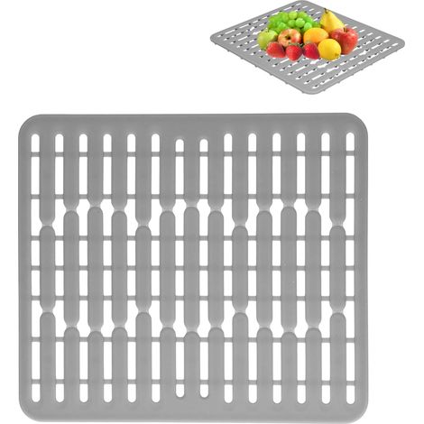 Tappetino in silicone grigio per lavello, 32,5x28,7x1,1 cm, scolapiatti antiscivolo, accessorio per lavello da cucina resistente al calore.