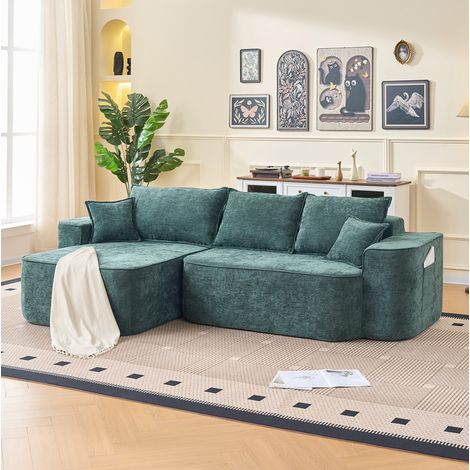 Sofá rinconero en L con chaise longue 262 cm en chenilla verde OKWISH (1/5)