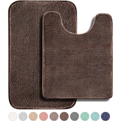 Tapis De Bain - Tapis De Baignoire Et Tapis De Toilette En Microfibre Absorbant Antidérapant 2 Pièces Chocolat (1/5)