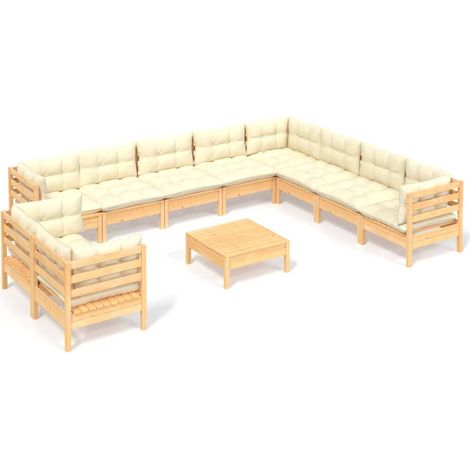 11-tlg. Garten-Lounge-Set mit Creme Kissen Massivholz Kiefer vidaXL (1/5)