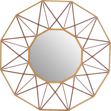 Interiors by Premier Geometric Style Wall Mirror, Luxurious Antique Gold Finish Accent Mirror, Round Copper Decorative Mirror (1/5)