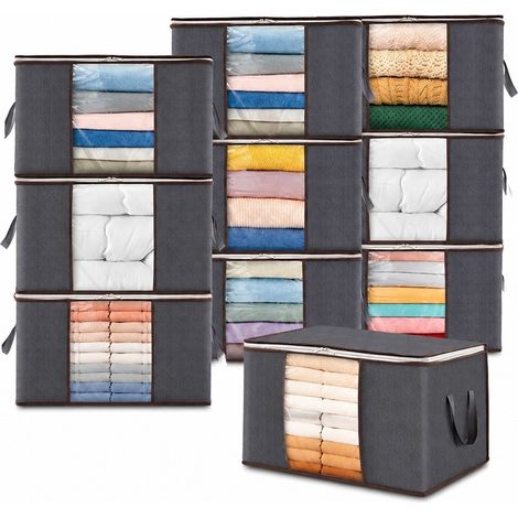 Sac de rangement pour penderie, boîte de rangement pour vêtements en tissu non tissé, 6 x 60 L, rangement pour couettes et couvertures, modèle standard 10 x 90 L pour chambre à coucher (1/5)