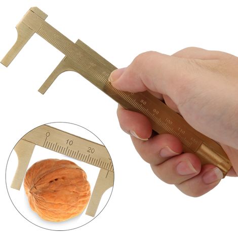 Pied à coulisse en laiton, outil de mesure de bracelet en bois de noyer, pied à coulisse pour tester les bijoux, 12 cm. (1/4)