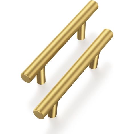 Tiradores tubulares redondos para armarios, puertas y cajones, distancia entre orificios de 64 mm, color dorado, 2 unidades. (1/4)