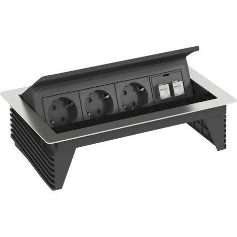[NEUWERTIG] B-Ware OBO Bettermann 6116806 Tischsteckdose Schwarz Silber Schutzkontakt Steckdose
