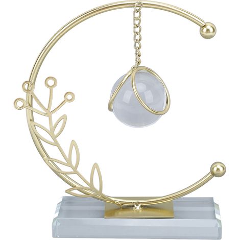 Boule décorative en métal et cristal, ornée d'une boule de cristal en fer forgé soudée à la main, idéale pour un bureau ou une maison. Demi-lune. (1/5)
