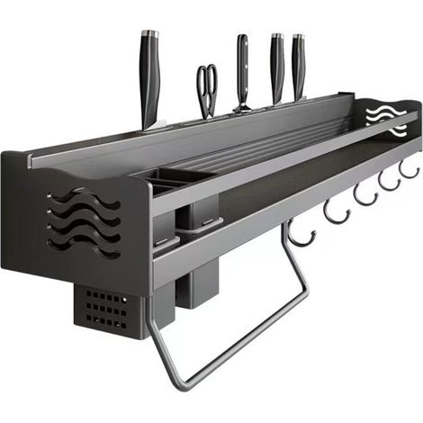 Wandmontiertes Gewürzregal ohne Bohren – 6 abnehmbare Haken – Maße 14 x 40 cm – Optimale Küchenaufbewahrung (1/5)