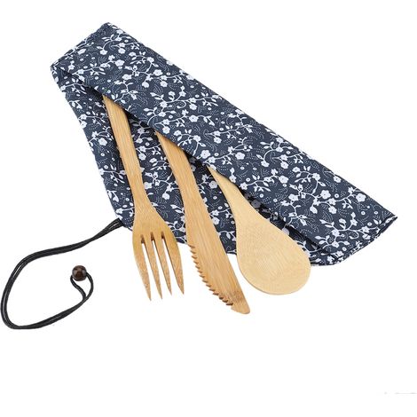Ensemble couteau, fourchette et cuillère en bambou pour adultes, style japonais, couteau et fourchette à confiture en bambou (1/5)