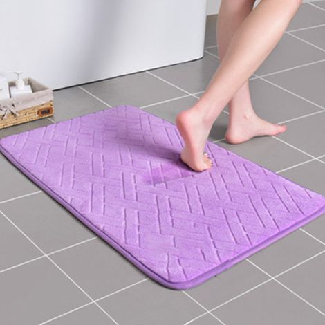 Tapis de sol épais en polaire corail, absorbant et à récupération lente, antidérapant, pour la maison (losanges violets, 4060) (1/5)
