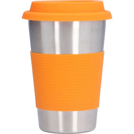 Tasse Isotherme en Acier Inoxydable 304 avec Manchon Silicone Orange pour Enfants, Bureau, Maison