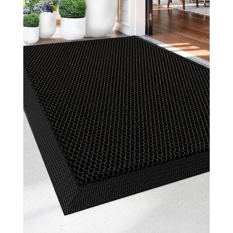 Paillasson d'extérieur - 60 x 90 cm - Antidérapant - En silicone - Durable - Étanche à la poussière et lavable - Résistant aux intempéries - Pour la porte d'entrée - Noir (1/5)