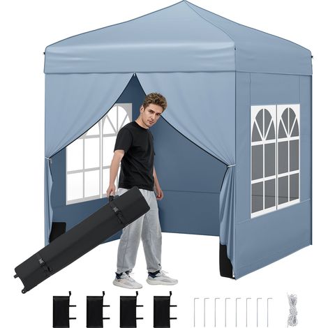 Tonnelle de Jardin, Pop Up Tente Pliable, avec 4 Côtés, Sac de Sable, Hauteur Réglable, Structure Métallique, Sac de Transport, Barnum Pliable, Gris (1/5)