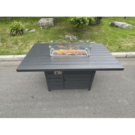 Fimous Aluminum Fire Pit Dining Table Gas Heater Garden Furniture Accessory Patio Dark Grey Without Glass (1/4)