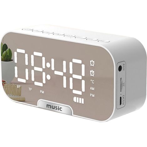Réveil numérique pour enfants, réveil avec lumière, horloge numérique avec minuterie de sommeil, chargeur USB, horloge miroir pour chambre (blanc)