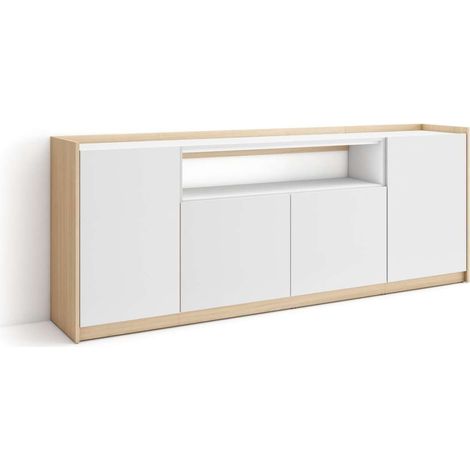 Aparador Almayate-01 de 207x80x37 cm con 4 puertas, color blanco y roble soft (1/4)