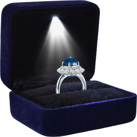 Boîte à Bagues avec LED, Boîte à Bagues Mariage, Coffret à Bague avec Interne LED, Bague Box pour Fiançailles, Boite Alliance Mariage, Ecrin Ring Box pour Proposition (Bleu) (1/5)