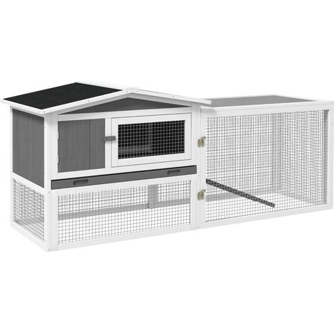 Jaula para conejos de madera de abeto con techo de asfalto 156 x 58 x 68 cm gris claro (1/4)