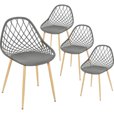 TRESSIE - Lot de 4 Chaises Grises Coque Arrondie