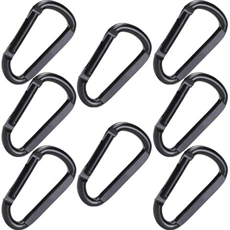 Pack Black Carabiner, Bodybuilding Carabiner, Small Carabiner for Keys, Flattened D Type All Black, Multipurpose Carabiner Can Be Attached to Bags, Key Rings, Clothing, etc. (1/4)