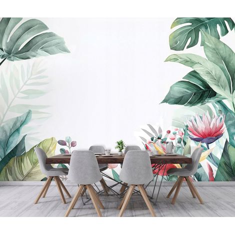 Fototapete Blätter Dschungel Grün Blumen, für Wohnzimmer und Schlafzimmer, 150 x 105 cm – Komplettset inkl. Kleister & Anleitung (1/5)