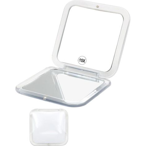 15X Grossissant Miroir de Poche Pliable, Petit Miroir de Poche, Miroir Grossissant de Voyage, Double Face 15X et 1X, Carré 8 cm (Blanc)
