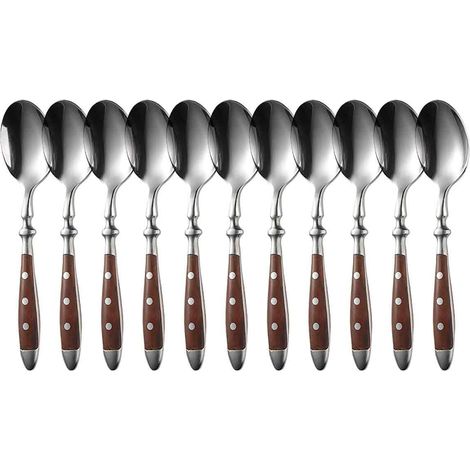 Cuillère À Soupe - Acier Inoxydable 430 - Manche Bois Naturel - Finition Miroir - Pour Maison Restaurant Hôtel - Lot De 6 (1/5)